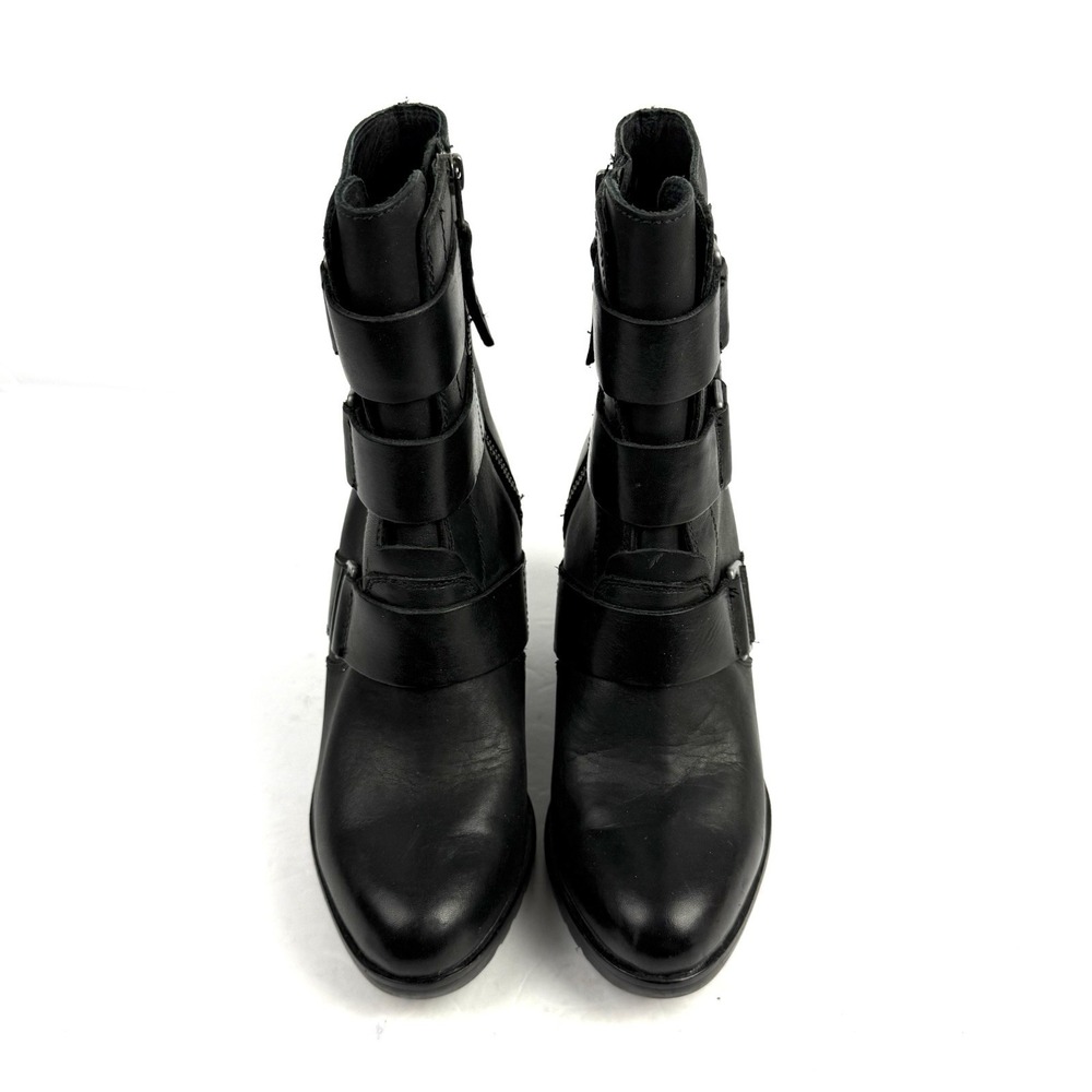 SOREL Black Leather Wedge Ankle Boots with Buckle Straps - Picture 4 of 12